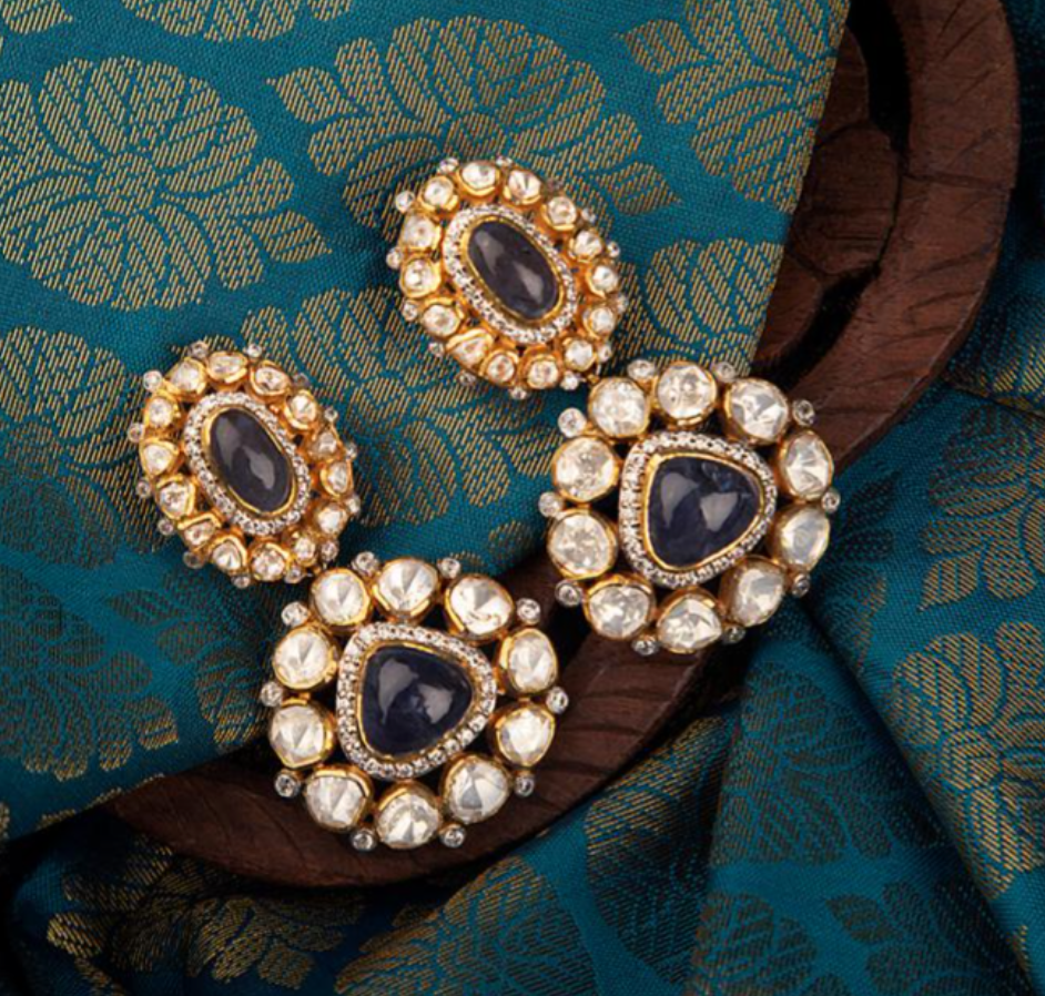 925 Silver Blue Polki Drop Earring - Amrrutam