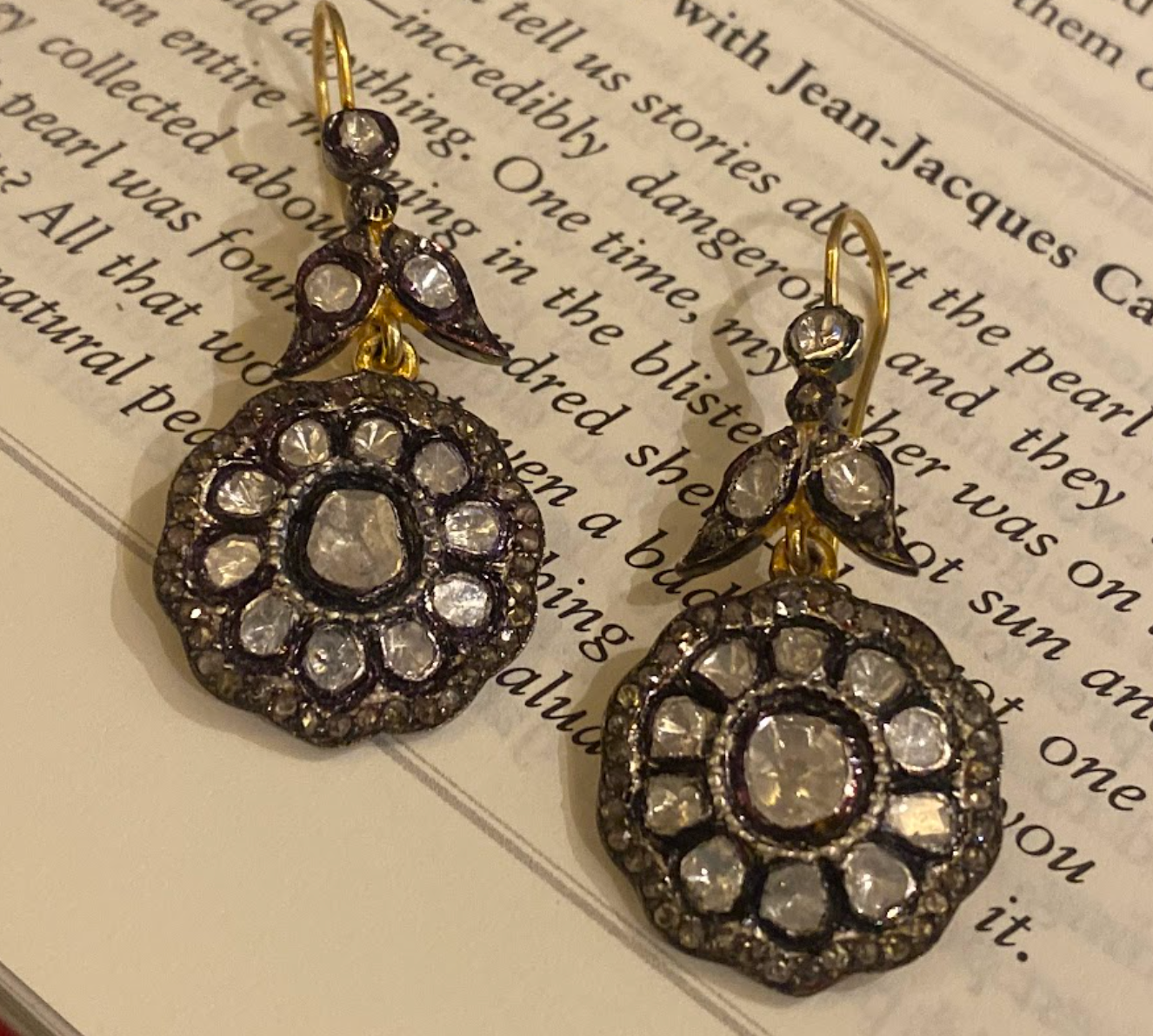 925 Silver Vintage Uncut Diamond Flower Drop Earrings - Amrrutam