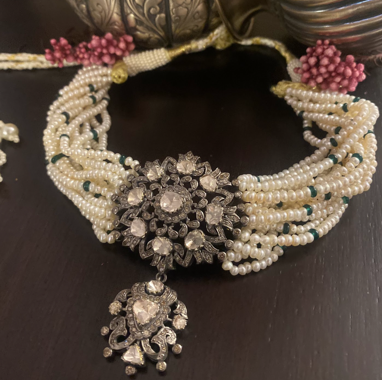 925 Silver Victorian Nizam Uncut Diamond Choker Necklace - Amrrutam