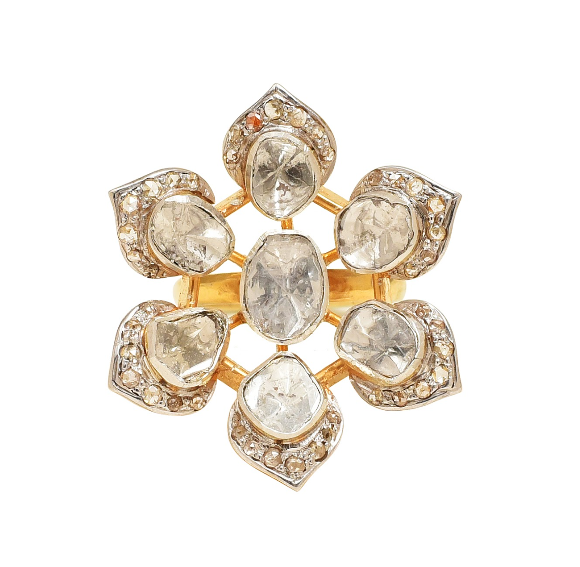925 Silver Snowflake Flower Uncut Diamond Ring - Amrrutam