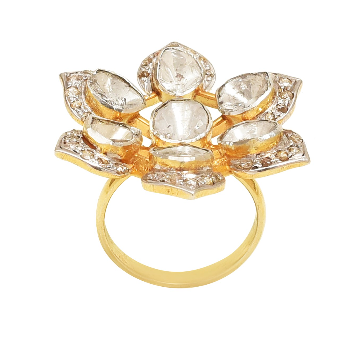 925 Silver Snowflake Flower Uncut Diamond Ring - Amrrutam