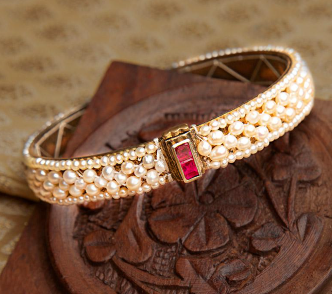 925 Silver Mayur Collection Pearl Bangle - Amrrutam