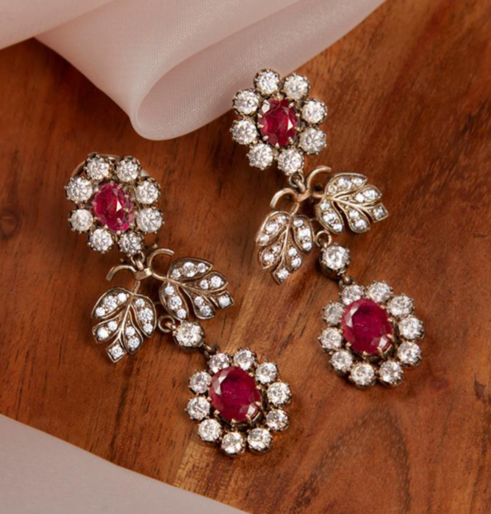 925 Silver Mayur Ruby Surya Chandra Earring - Amrrutam