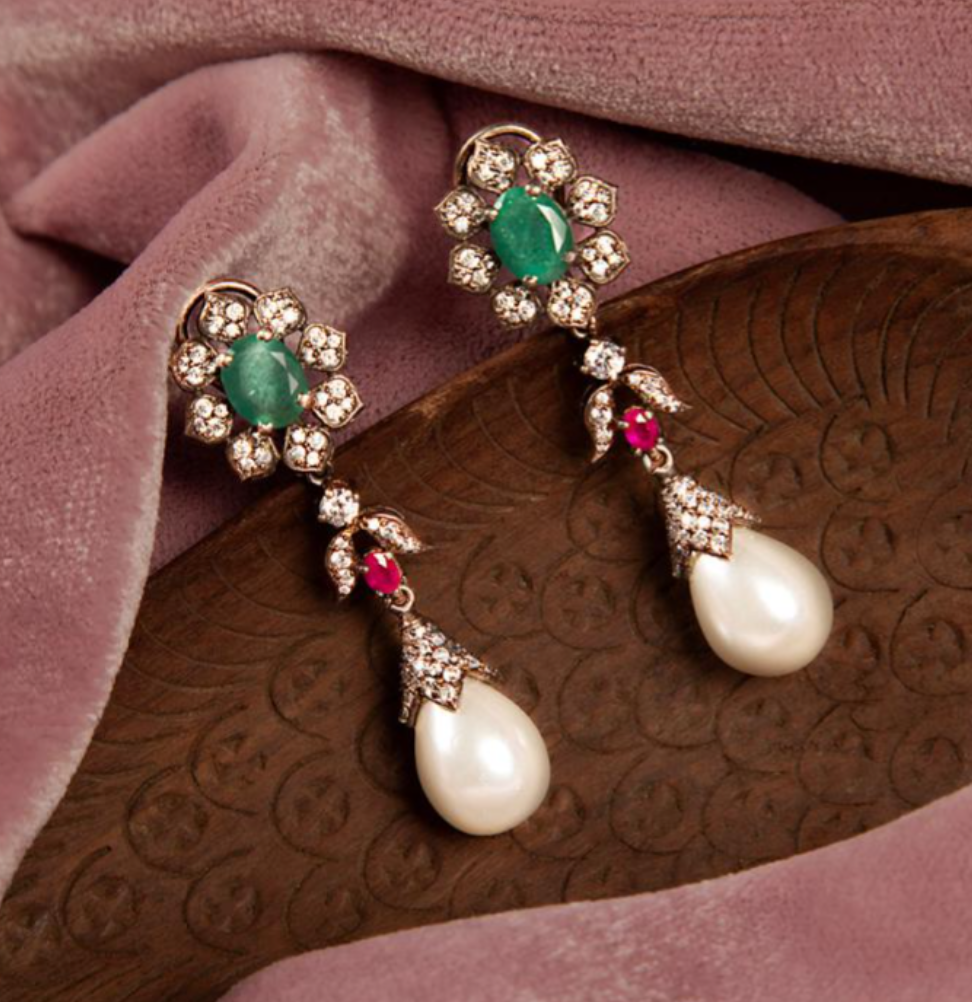 925 Silver Mayur Pearl Surya Chandra Earring - Amrrutam