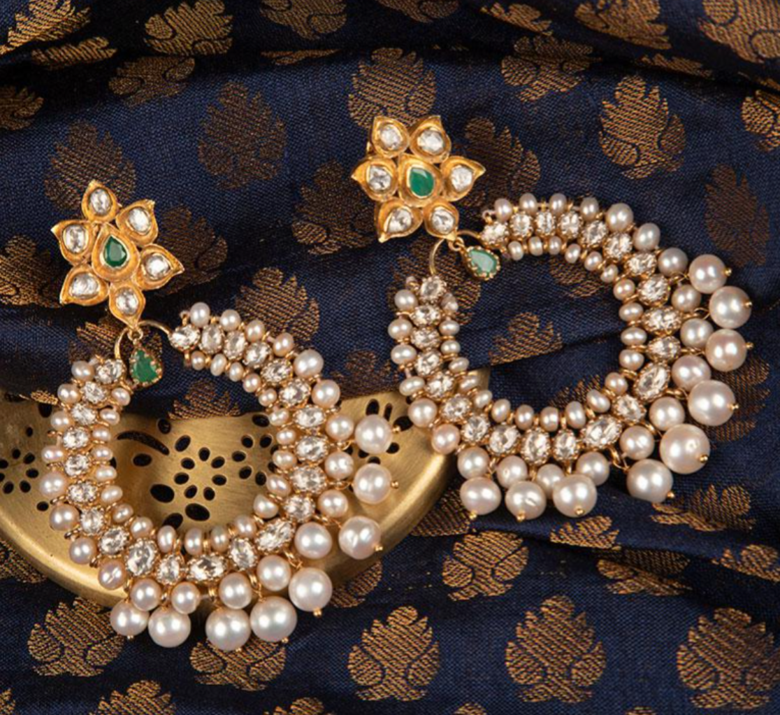 925 Silver Mayuri Pearl Surya Chandra Chandbali Earring - Amrrutam