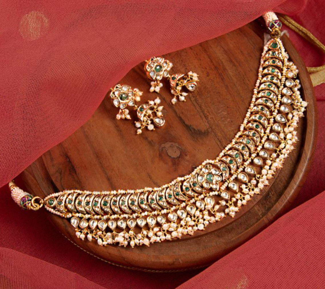 925 Silver Varsa Surya Chandra Necklace Set - Amrrutam