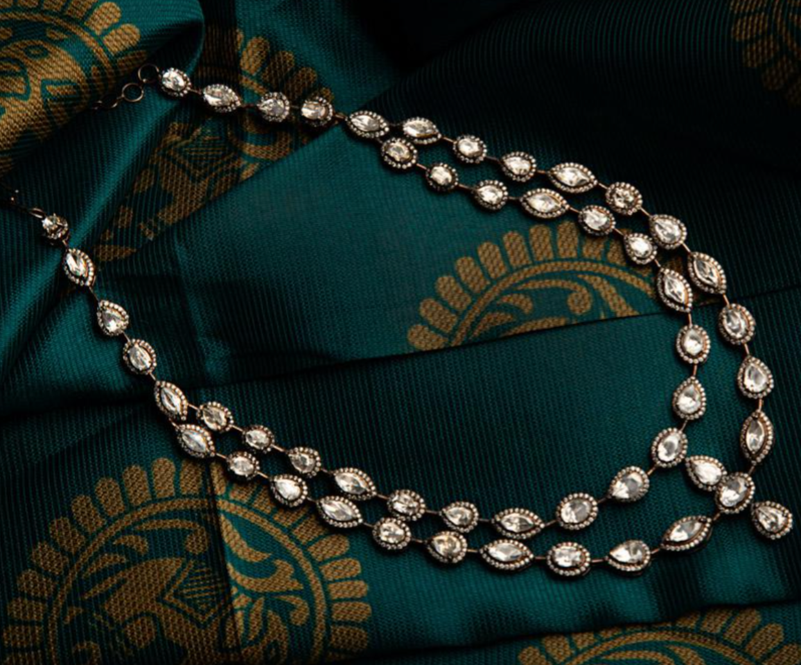 925 Silver Devangri Surya Chandra Long Necklace - Amrrutam