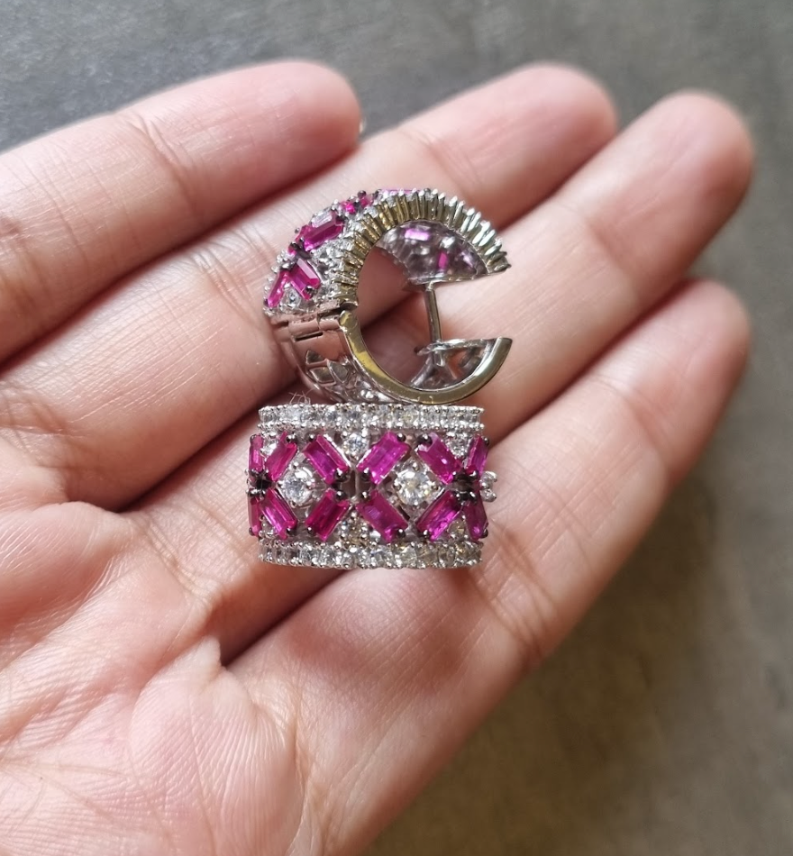 925 Silver Ruby Baguette Bali Earring - Amrrutam