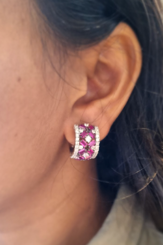 925 Silver Ruby Baguette Bali Earring - Amrrutam