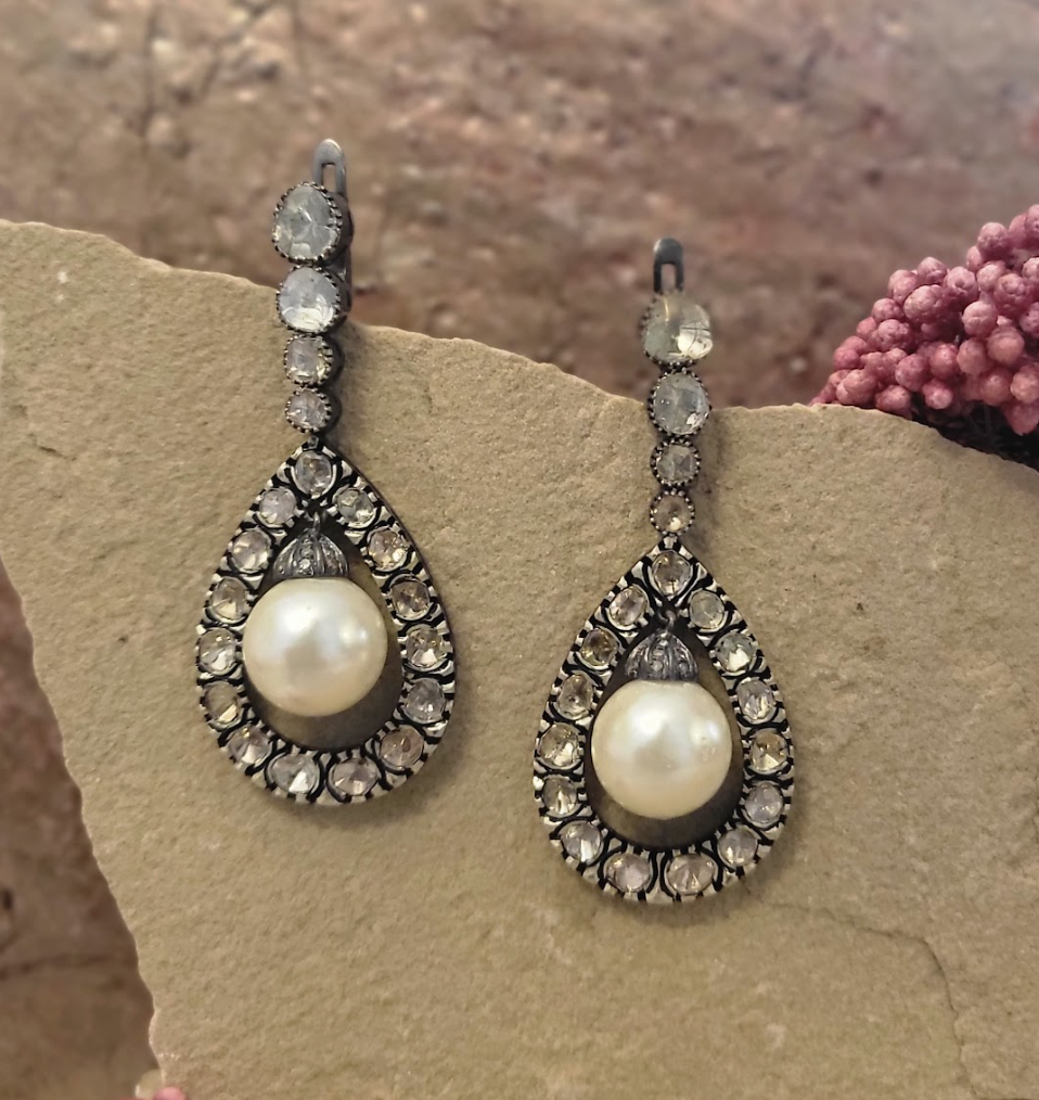 925 Silver Stella Uncut Diamond And Pearl Earrings - Amrrutam