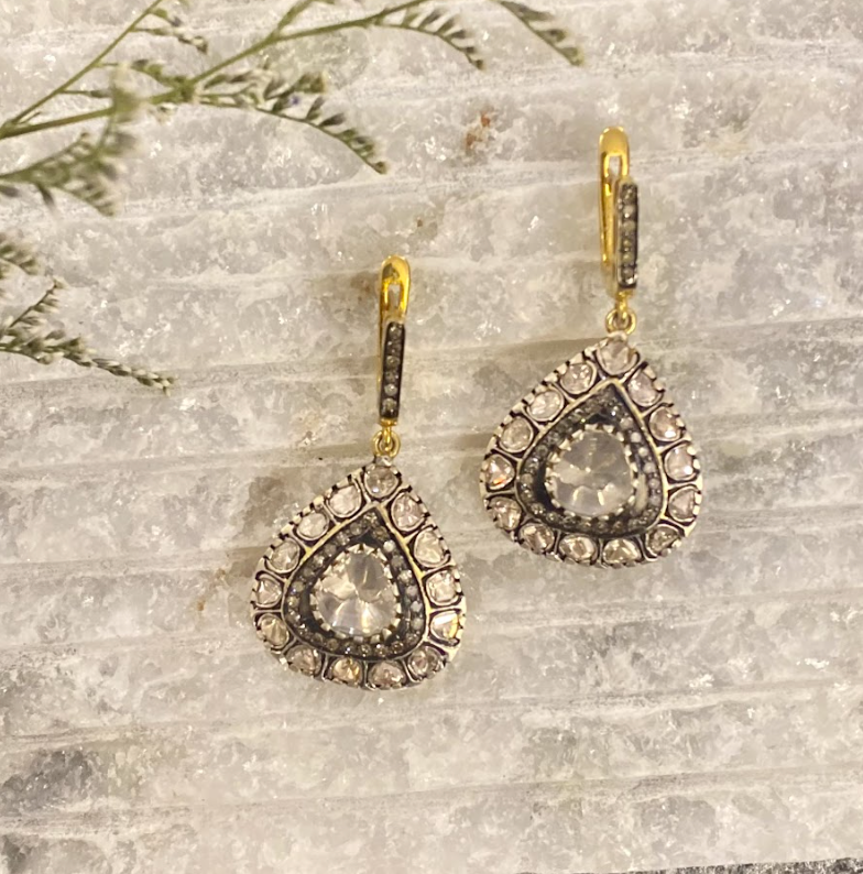 925 Silver Felicity Trillion Uncut Diamond Earrings - Amrrutam