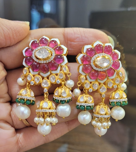 925 Silver Karuna Floral Jhumka Earrings - Amrrutam