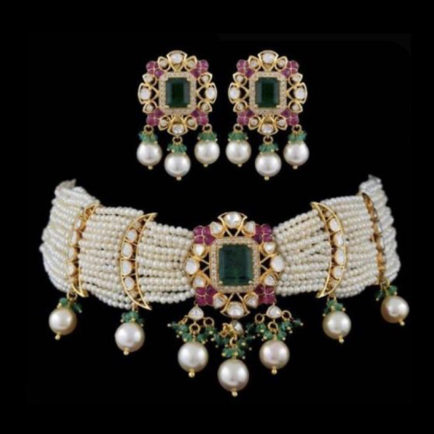 925 Silver Nivaha Polki Necklace Set - Amrrutam