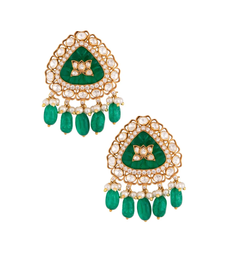 925 Silver Parzeya Polki Drop Earrings - Amrrutam