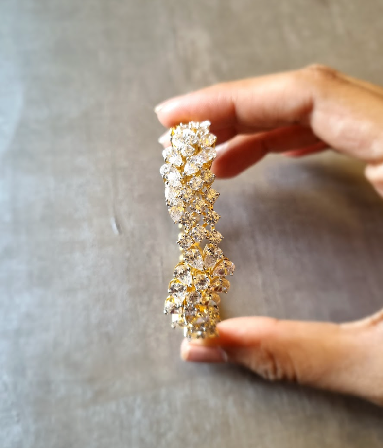925 Silver Paircut Crumble CZ Bangle - Amrrutam