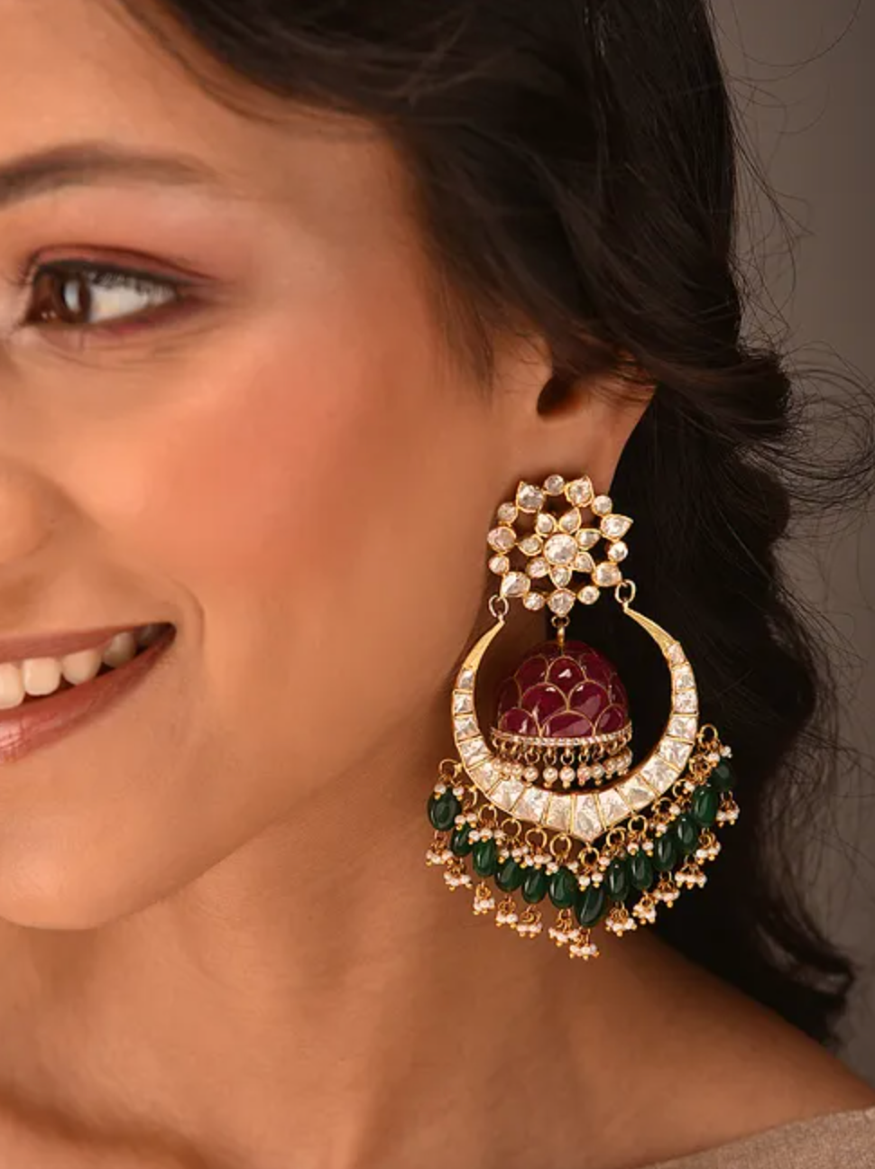 925 Silver Rangrez Chandbali Polki Earrings - Amrrutam