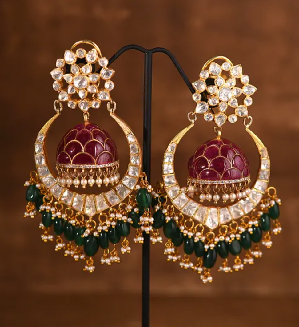 925 Silver Rangrez Chandbali Polki Earrings - Amrrutam