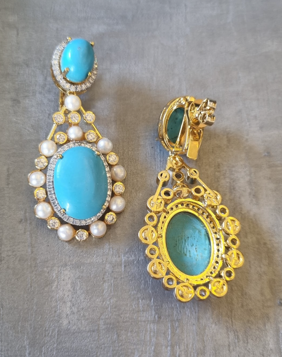 925 Silver Firoza Pearl Earring - Amrrutam