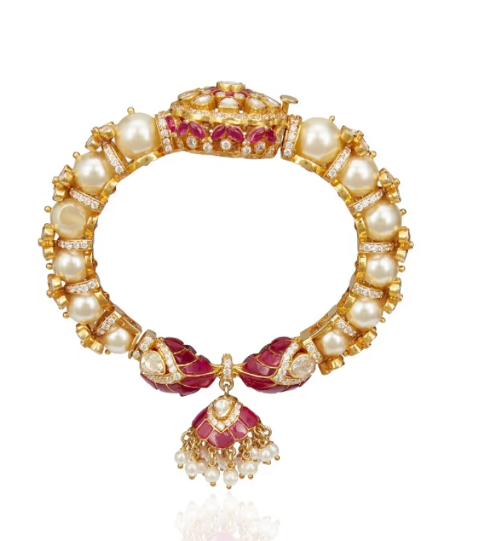 925 Silver Embellished Borla Polki Bangle - Amrrutam
