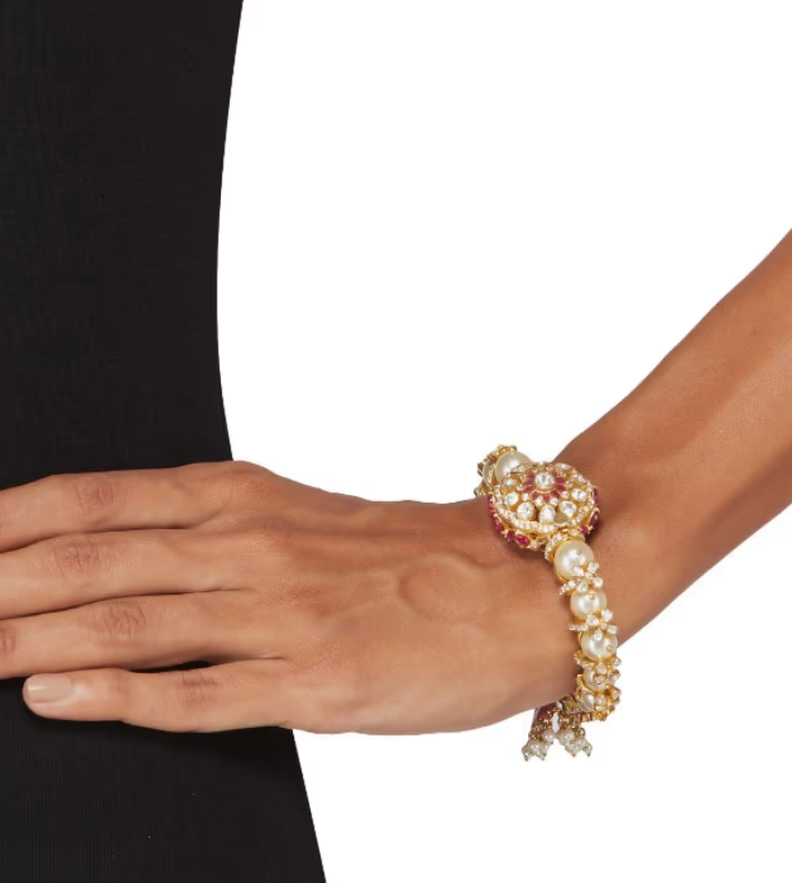 925 Silver Embellished Borla Polki Bangle - Amrrutam