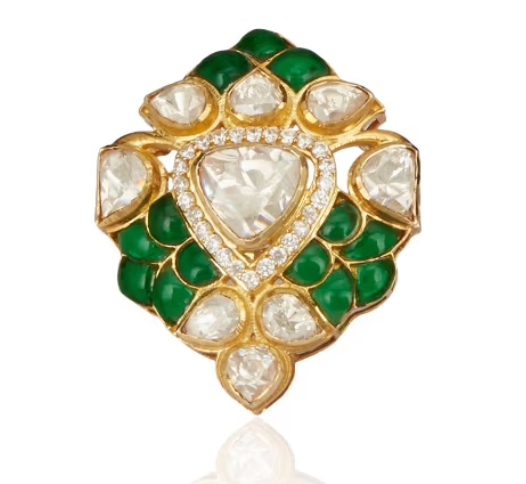 925 Silver Lavanya Green Polki Ring - Amrrutam