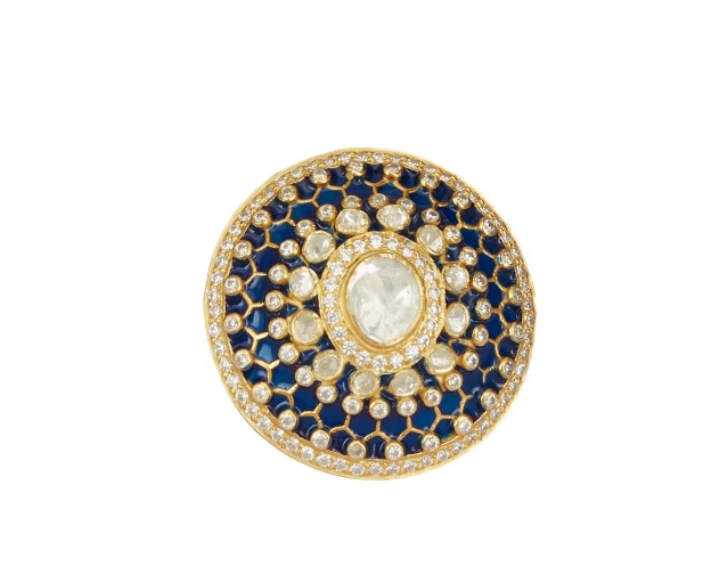 925 Silver Lavanya Blue Polki Ring - Amrrutam