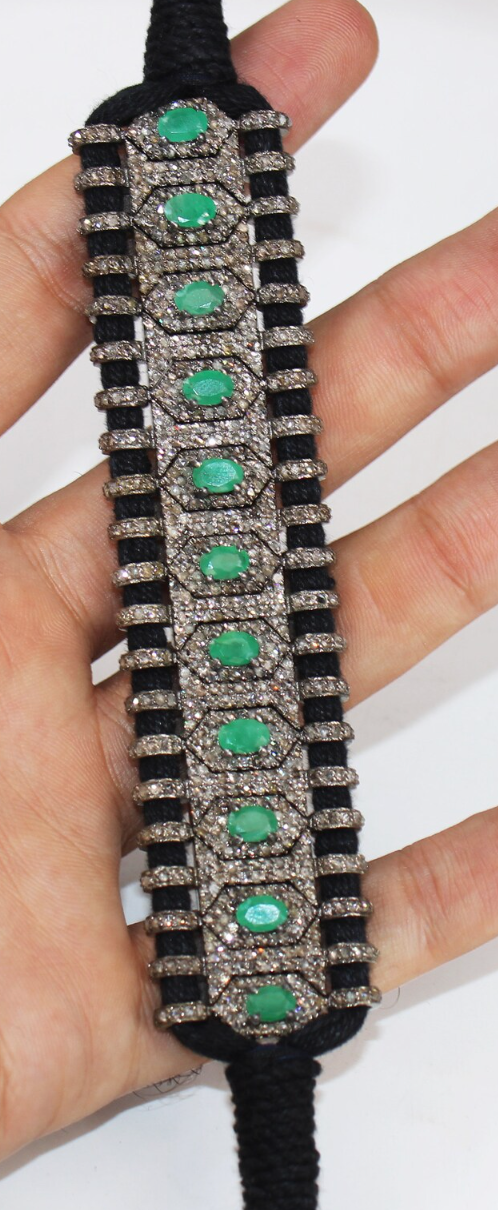 925 Silver Emerald Pave Diamond Thread Bracelet - Amrrutam