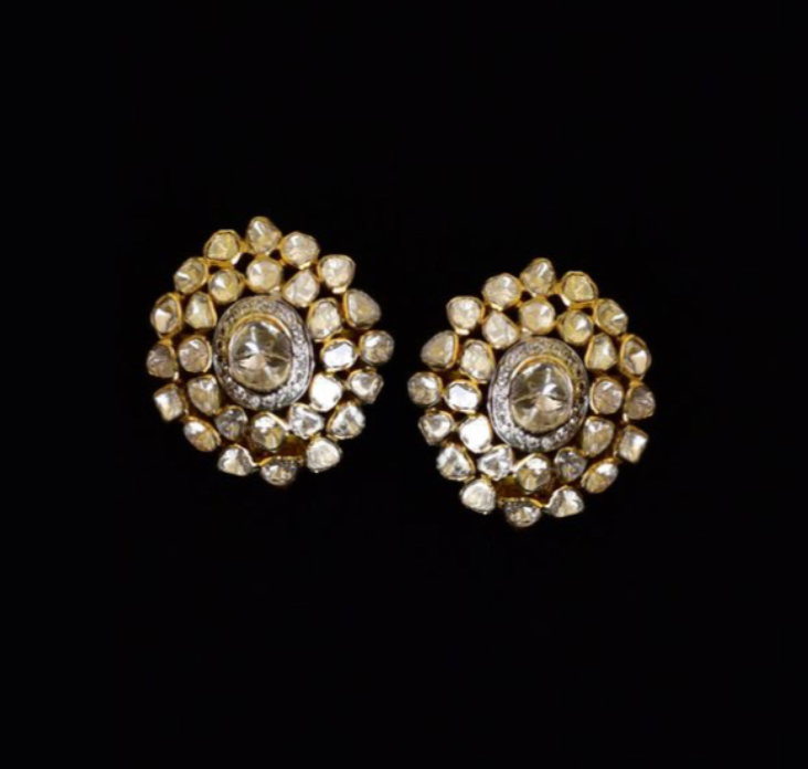 925 Silver Jehnaz Polki Stud Earrings - Amrrutam