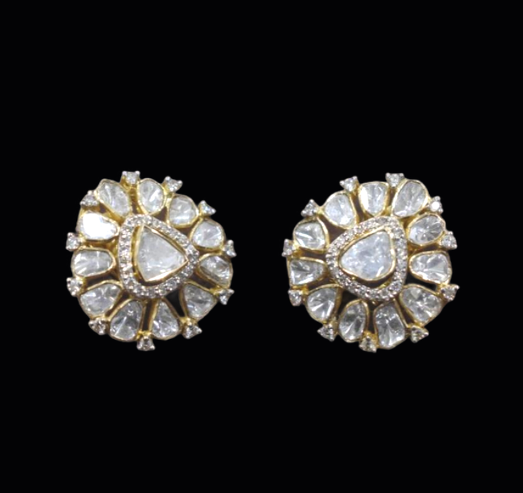 925 Silver Safina Polki Stud Earrings - Amrrutam