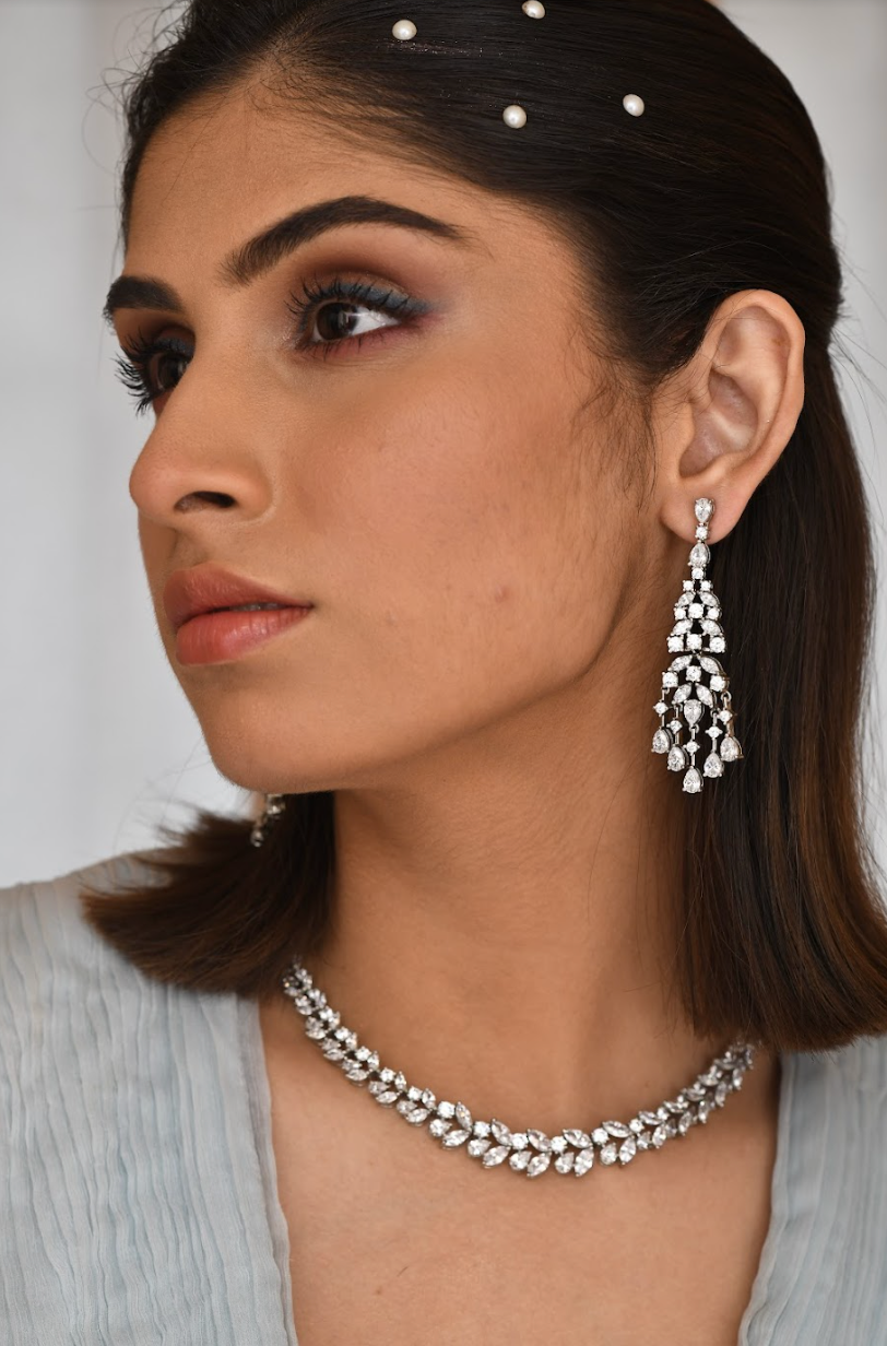 925 Silver Swarovski Cocktail Earrings - Amrrutam