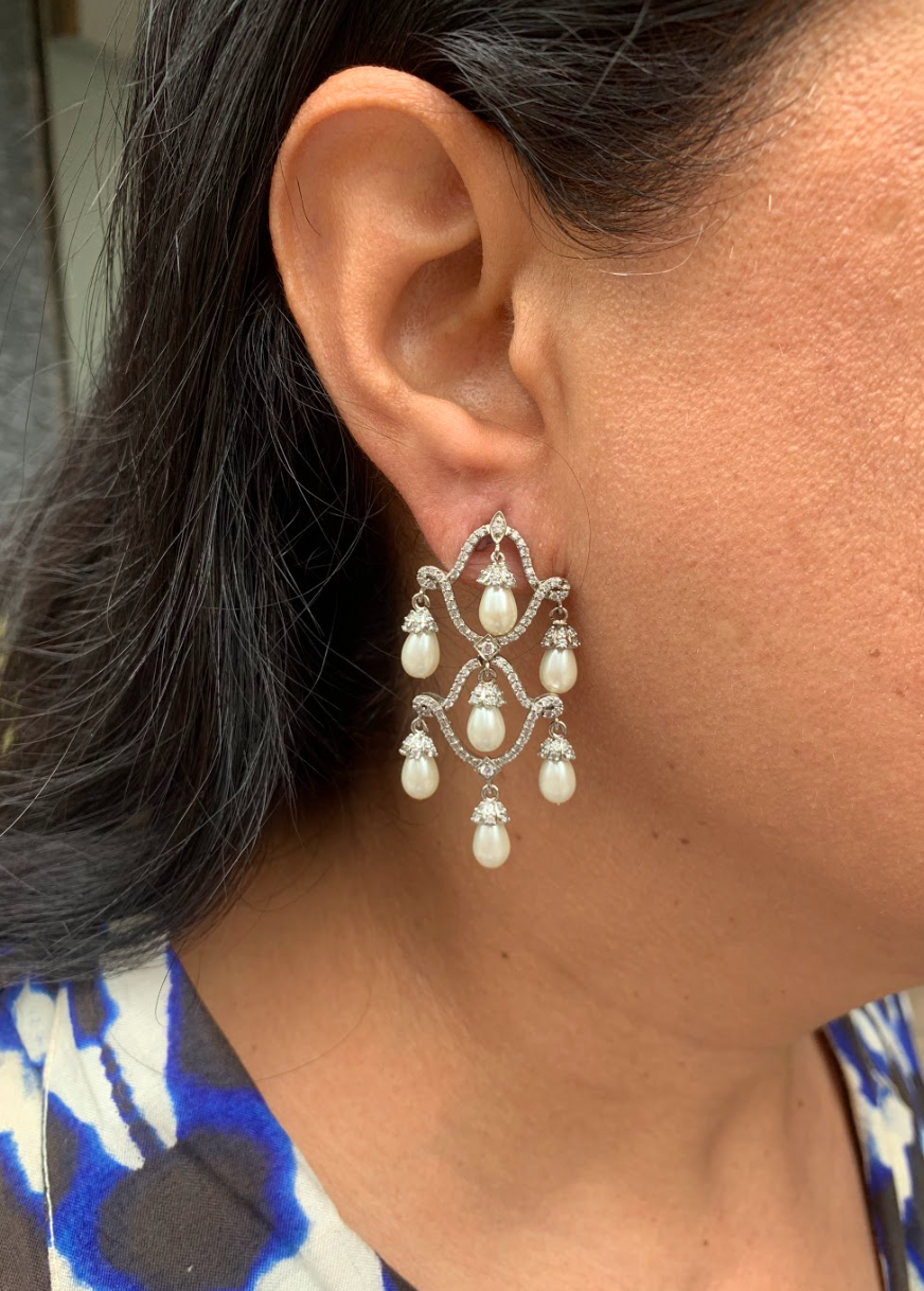 925 Silver Swarovski Pearl Earrings - Amrrutam