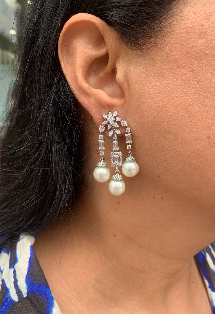 925 Silver Stylish Swarovski Pearl Earrings - Amrrutam