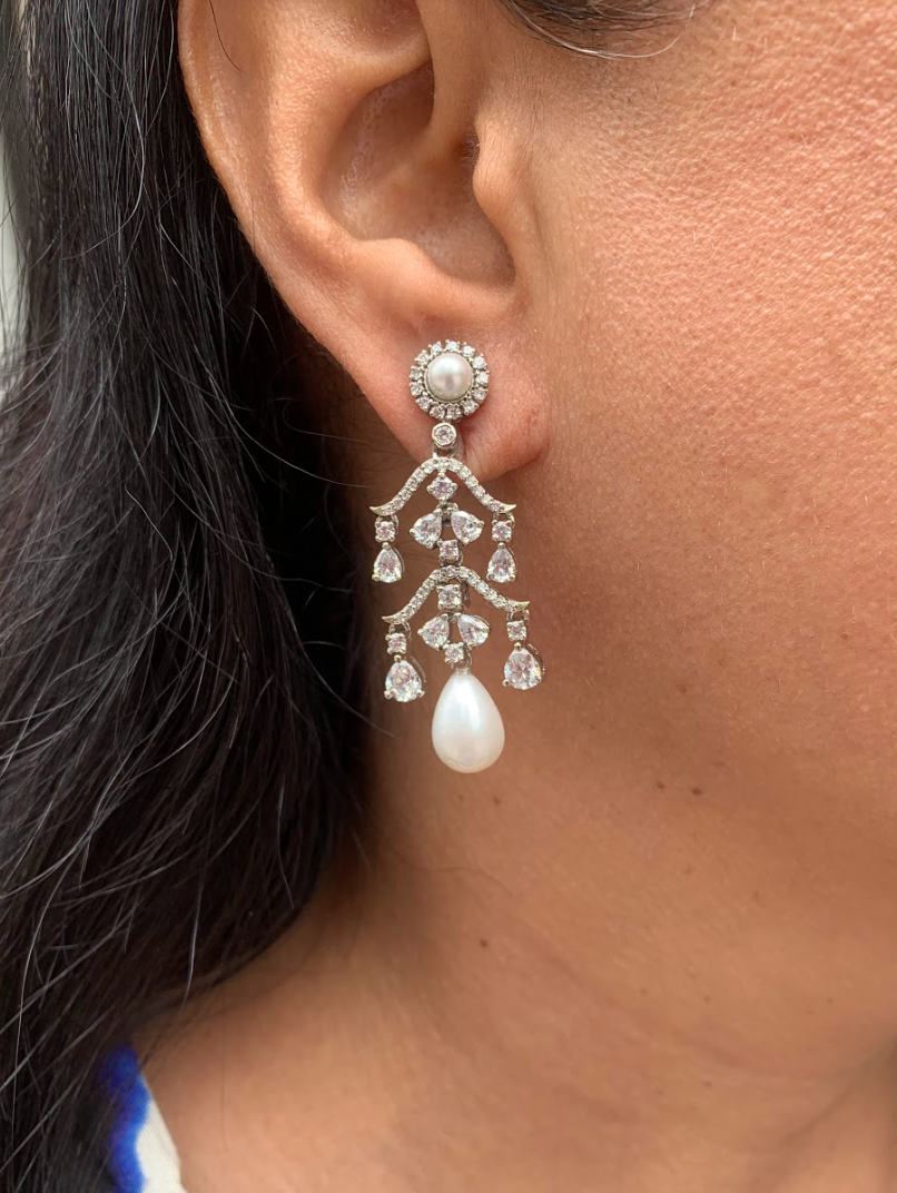925 Silver Caprese Swarovski Pearl Earrings - Amrrutam