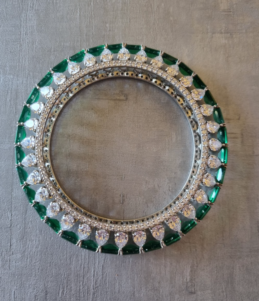 925 Silver Sophiya Emerald CZ Bangle - Amrrutam