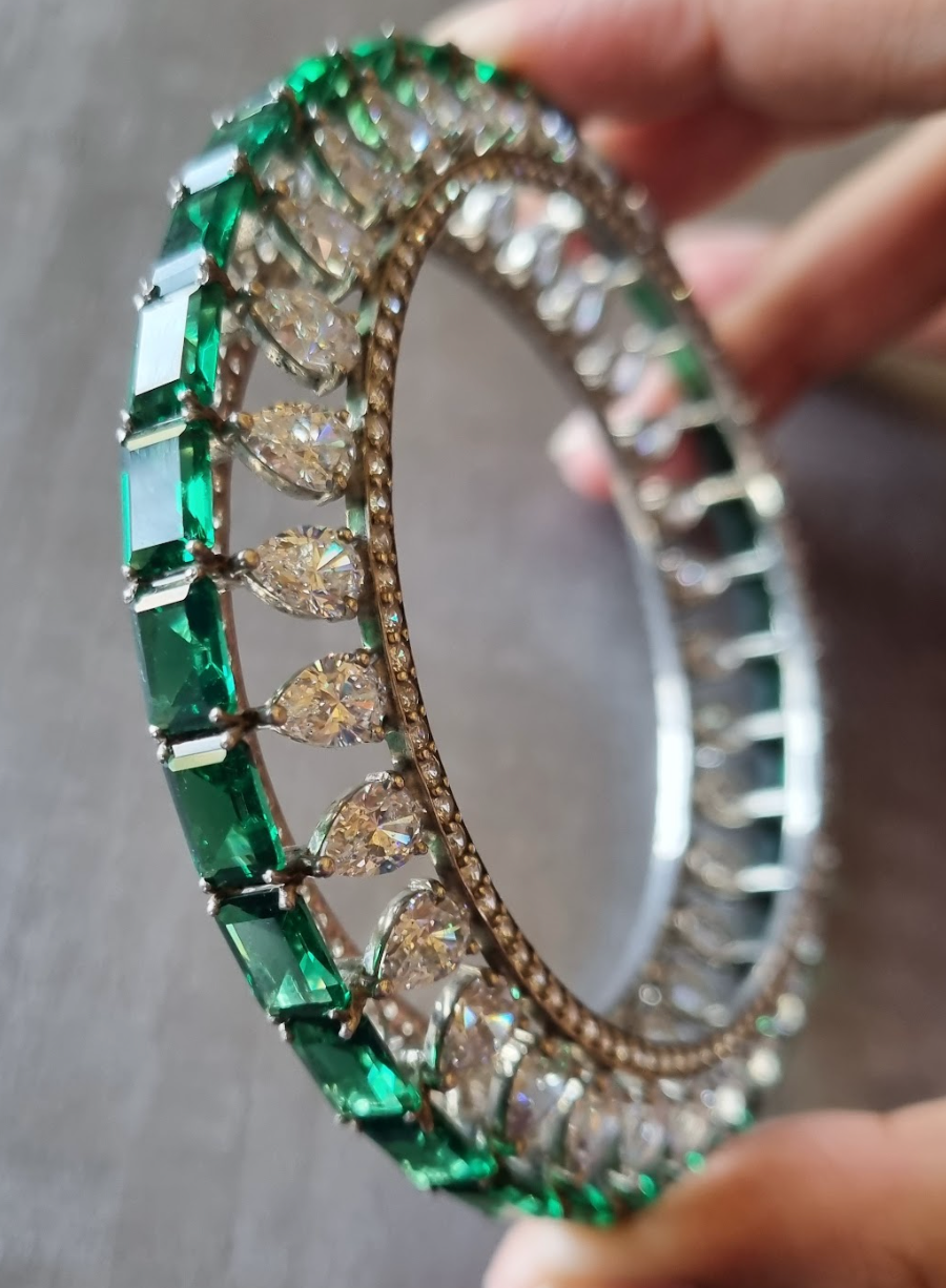 925 Silver Sophiya Emerald CZ Bangle - Amrrutam