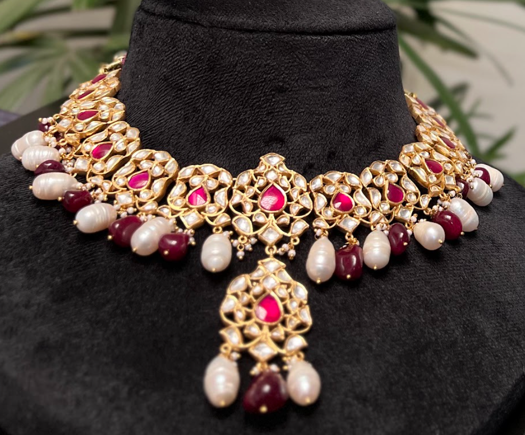 925 Silver Primosa Polki Necklace Set - Amrrutam