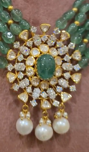 925 Silver Beillur Green Beaded Long Necklace - Amrrutam