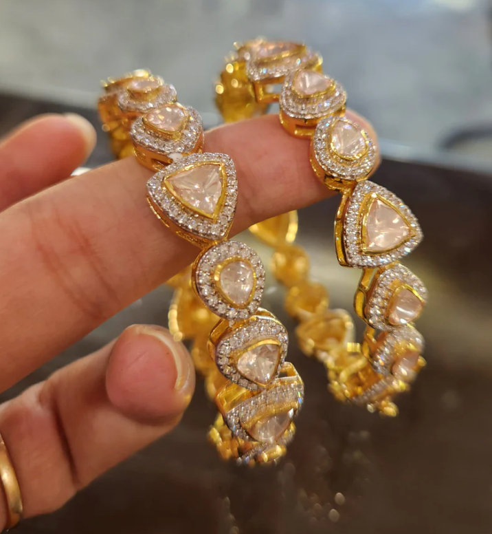 925 Silver Jivaya Polki Bangle Set - Amrrutam Jewellery