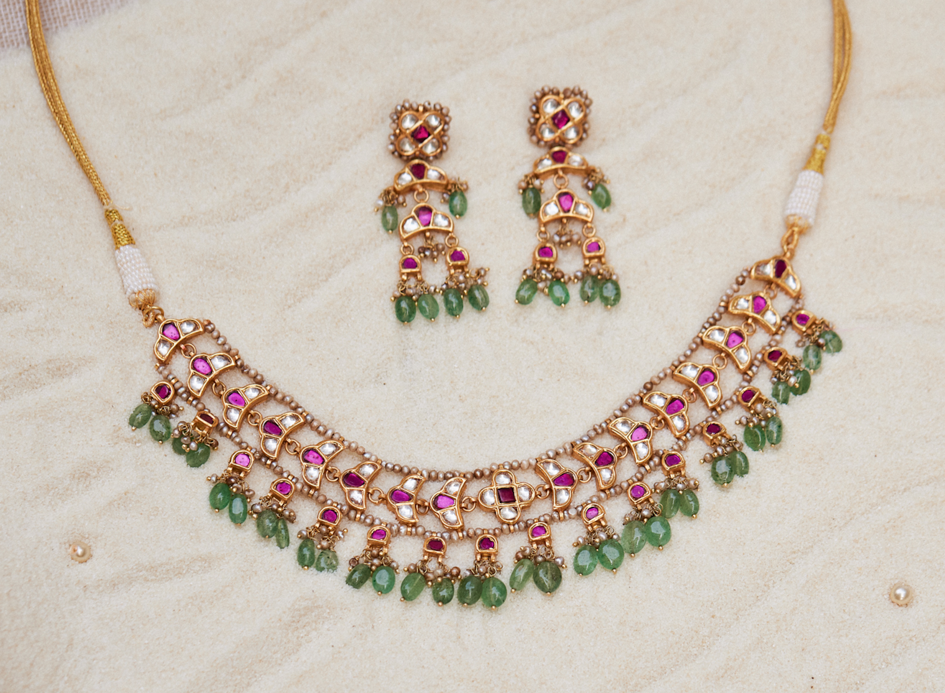 925 Silver Varsha Kundan Choker Necklace Set - Amrrutam Jewellery