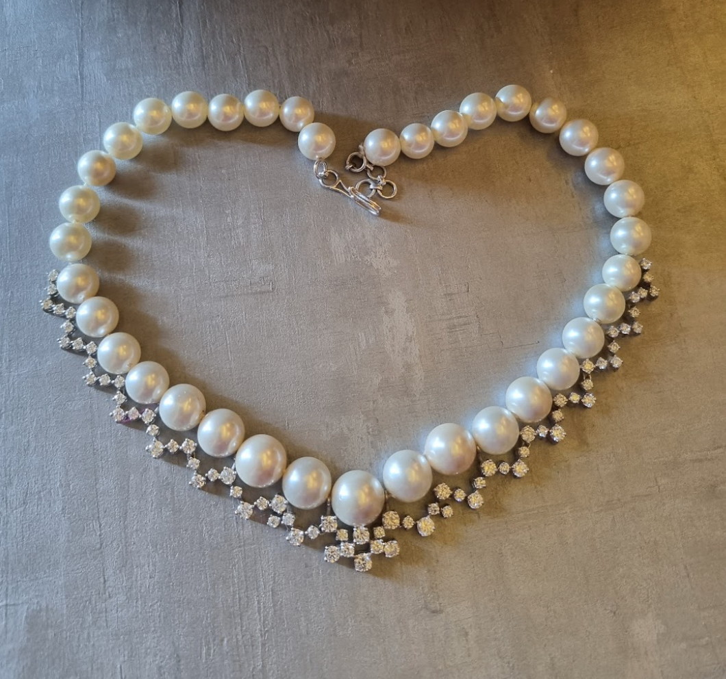 925 Silver Pearl String CZ Necklace - Amrrutam Jewellery