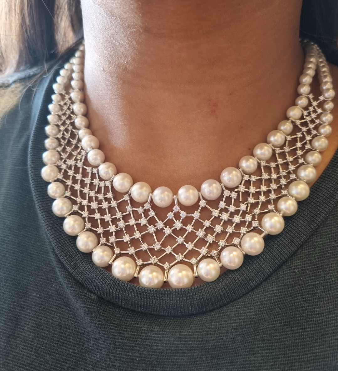 925 Silver Pearly Net Necklace - Amrrutam Jewellery
