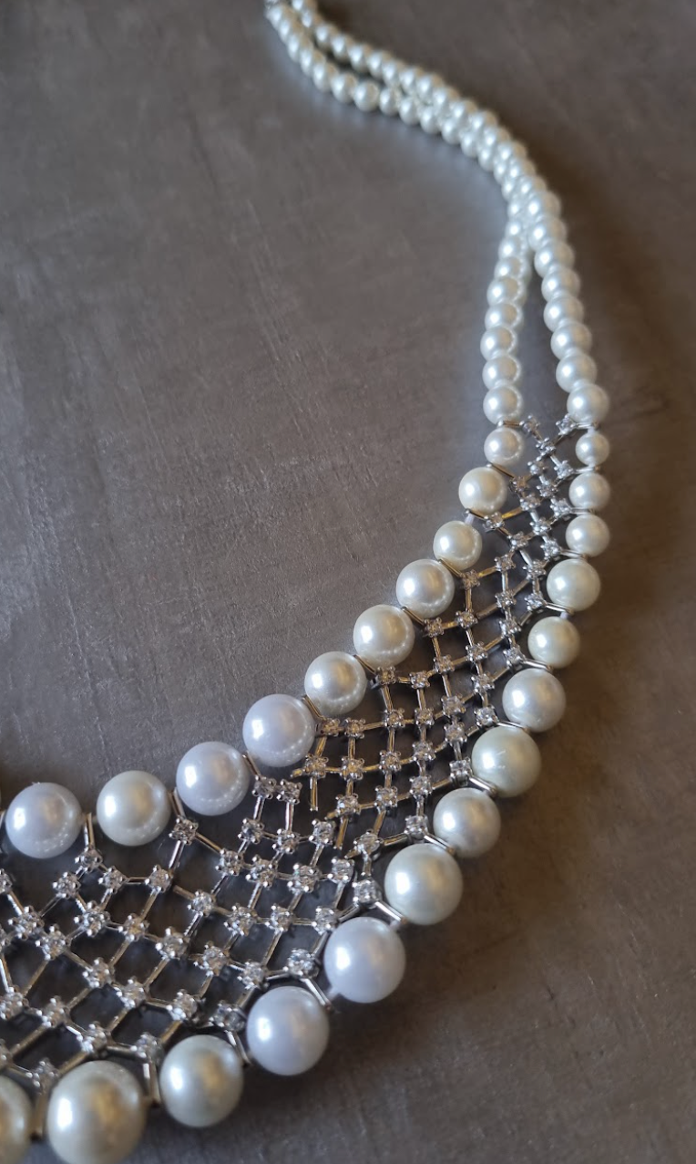 925 Silver Pearly Net Necklace - Amrrutam Jewellery