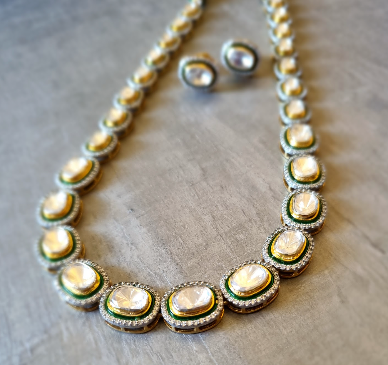 925 Silver Polki Meena Mala Necklace Set - Amrrutam Jewellery