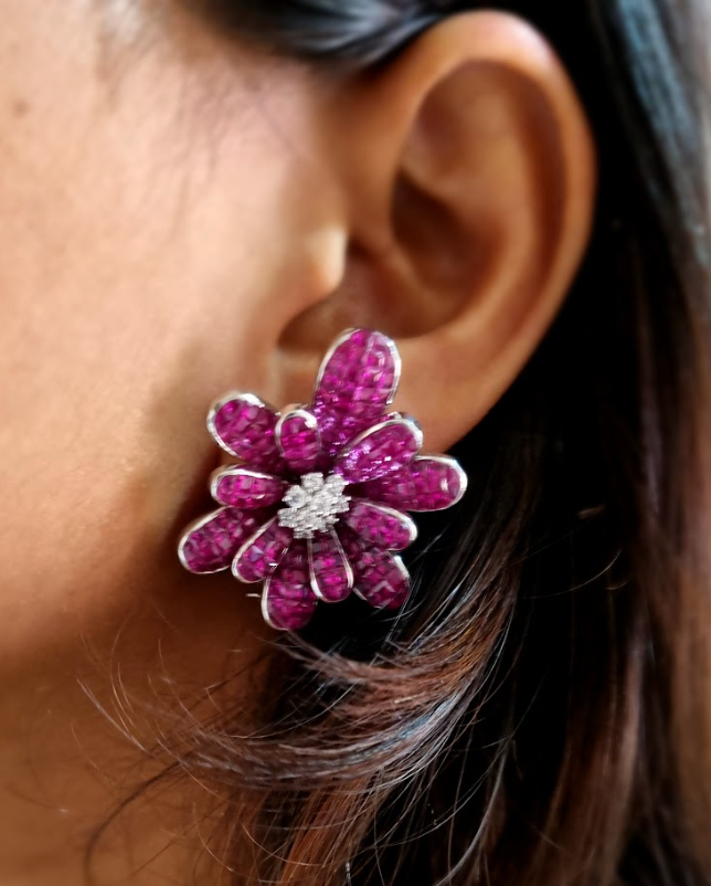 925 Silver Peony Flower Stud Earring - Amrrutam Jewellery