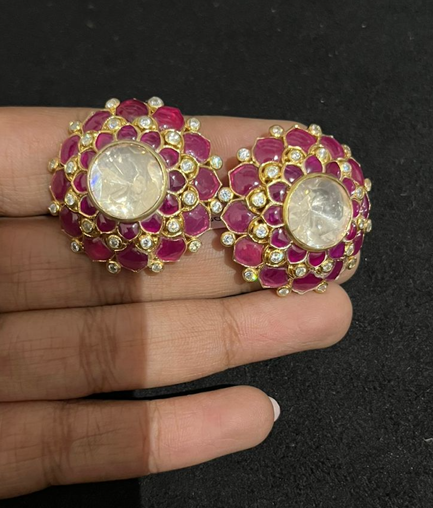 925 Silver Geruah Ruby Stud Earrings - Amrrutam Jewellery