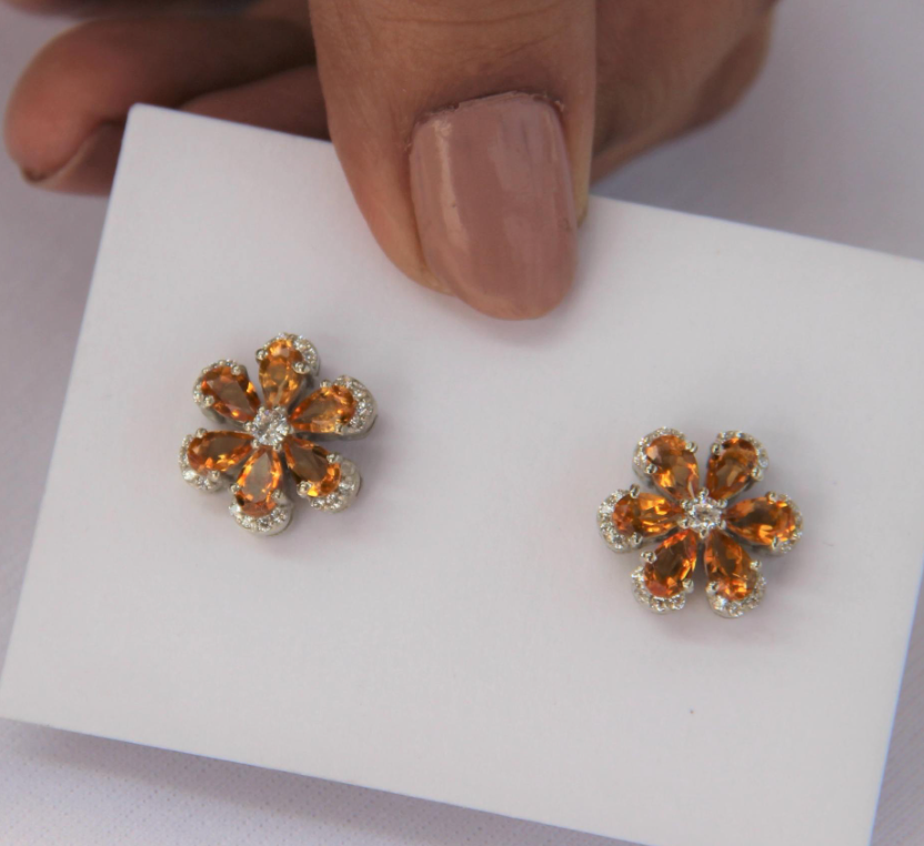 925 Silver Natural Citrine Stud Earrings - Amrrutam Jewellery