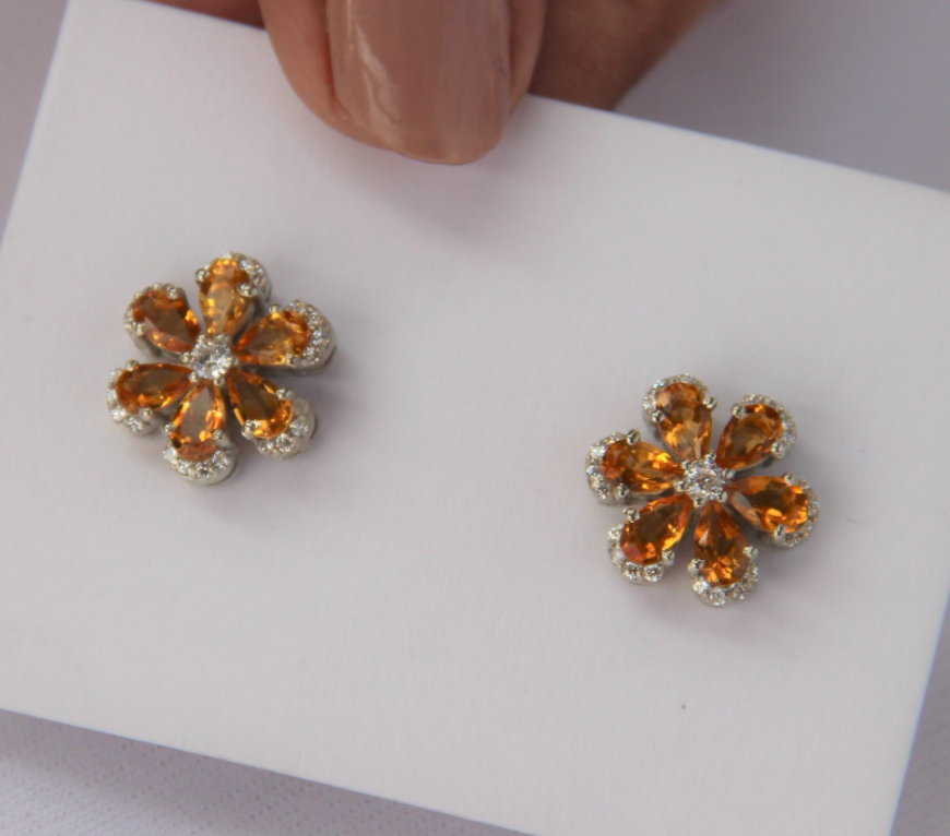 925 Silver Natural Citrine Stud Earrings - Amrrutam Jewellery