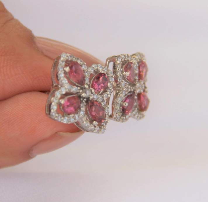 925 Silver Natural Pink Tourmaline Stud Earrings - Amrrutam Jewellery