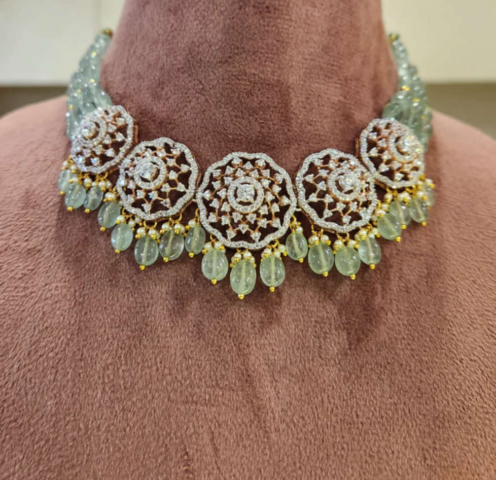 925 Silver Primosa Swarovski Necklace Set - Amrrutam Jewellery