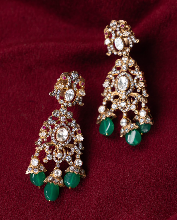 925 Silver Himani Victorian Polki Chandbali Earrings - Amrrutam Jewellery